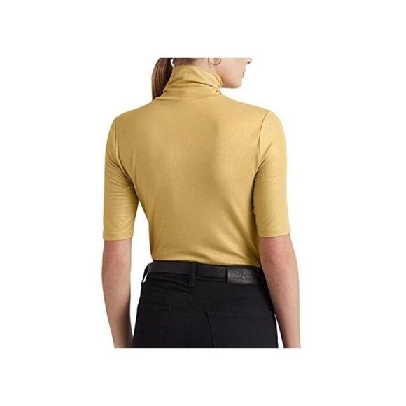 Lauren Ralph Lauren Women's Sz S Gold Metallic Stretch Jersey Turtleneck Top $80 - Picture 10 of 10